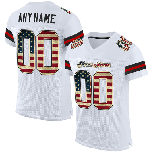Custom White Vintage USA Flag-Black Mesh Authentic Football Jersey Limited